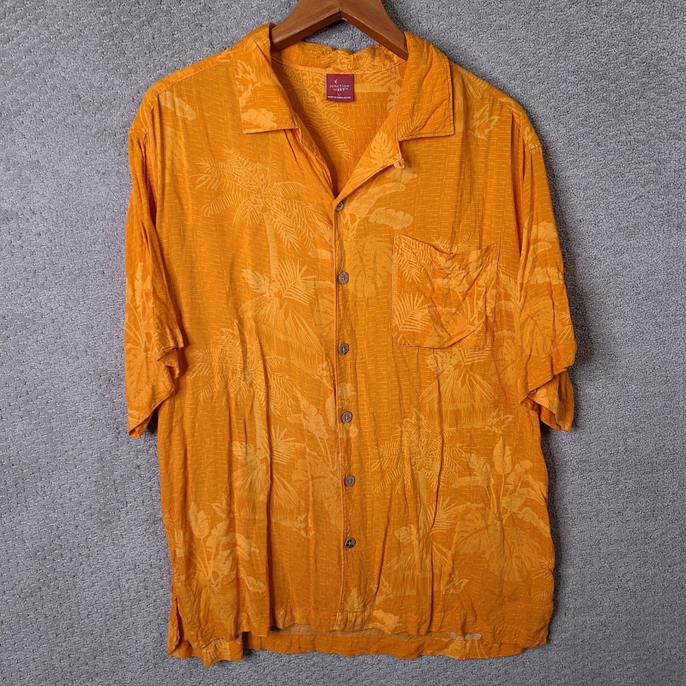 Junction West Shirt Mens Large Orange Floral Button Down Hendrix Rayon Custom